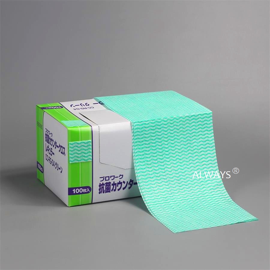 OEM 和風 カラフルウェーブ柄 家庭用マジッククロス グリーン 60枚入り 80gsm