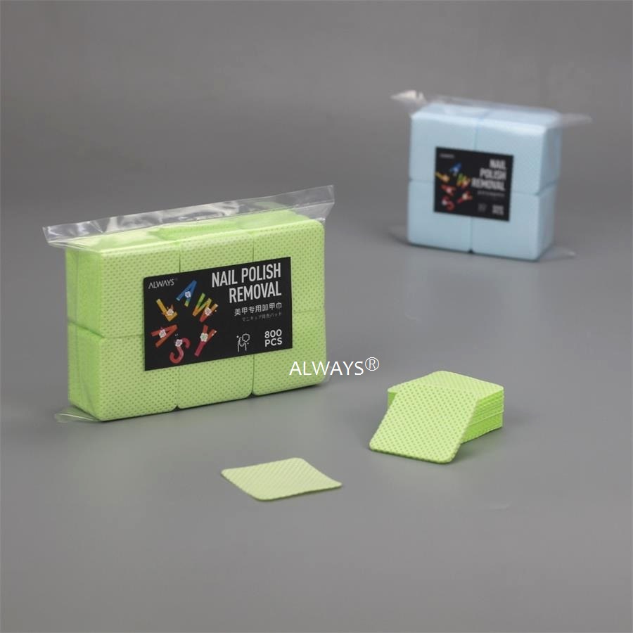 ビューティーサロン用 5cm×5cm ライトグリーン メルトブローンPP クリーナー メイク落とし＆ネイルジェルポリッシュ除去用ワイプ