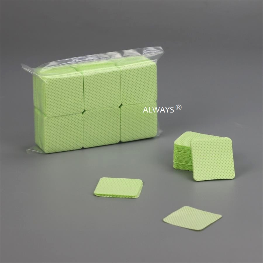 ビューティーサロン用 5cm×5cm ライトグリーン メルトブローンPP クリーナー メイク落とし＆ネイルジェルポリッシュ除去用ワイプ