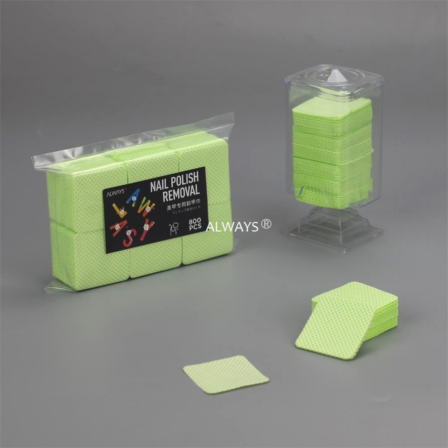 ビューティーサロン用 5cm×5cm ライトグリーン メルトブローンPP クリーナー メイク落とし＆ネイルジェルポリッシュ除去用ワイプ